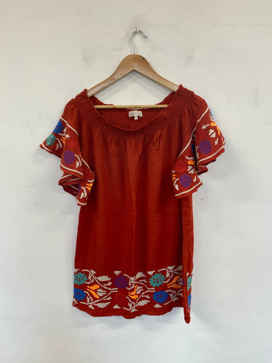 Next Fabulous Red Aztec Embroidered Beach Coverup UK 10 MB001
