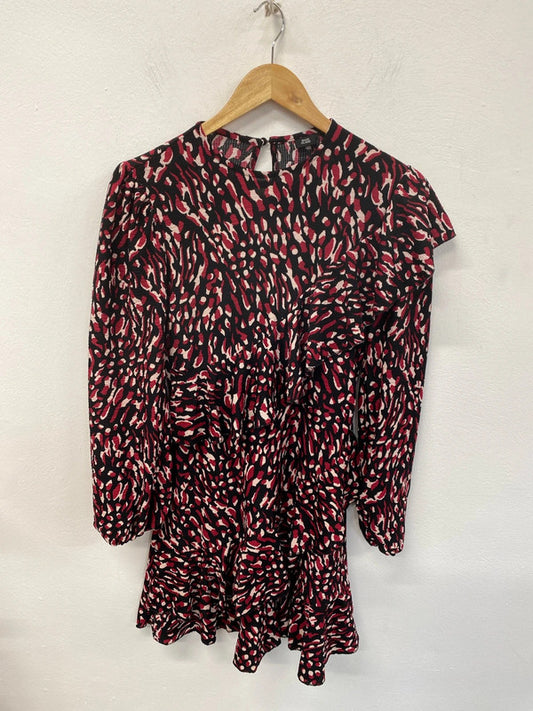 River Island Stylish Burgundy Leopard Print Asymmetric Mini Dress UK 8 KM004