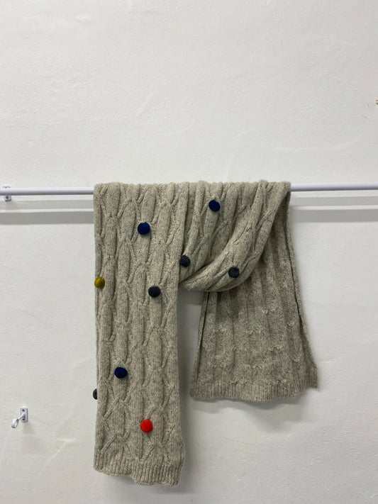 Fabulous Oatmeal Pom Pom wool blend knit scarf from White stuff MA003