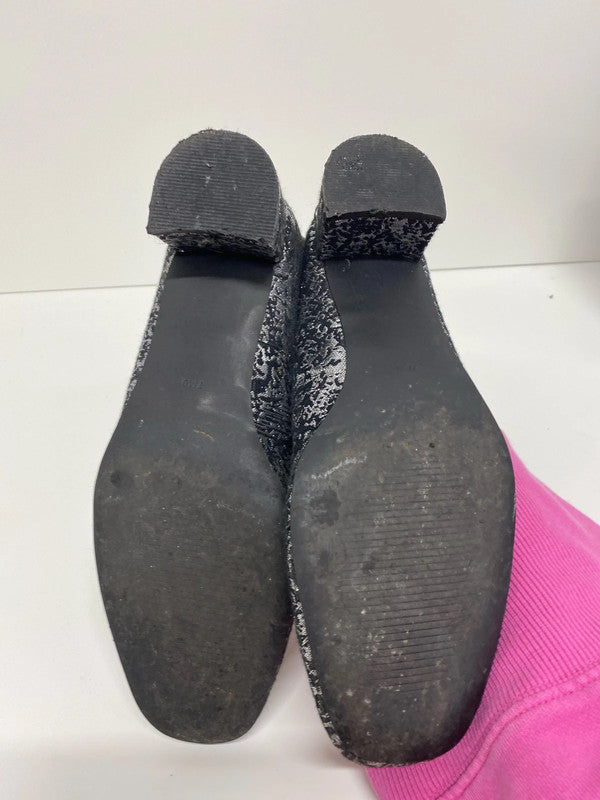 Fab black & Silver jacquard ankle strap occasion shoes Uk7 JW002