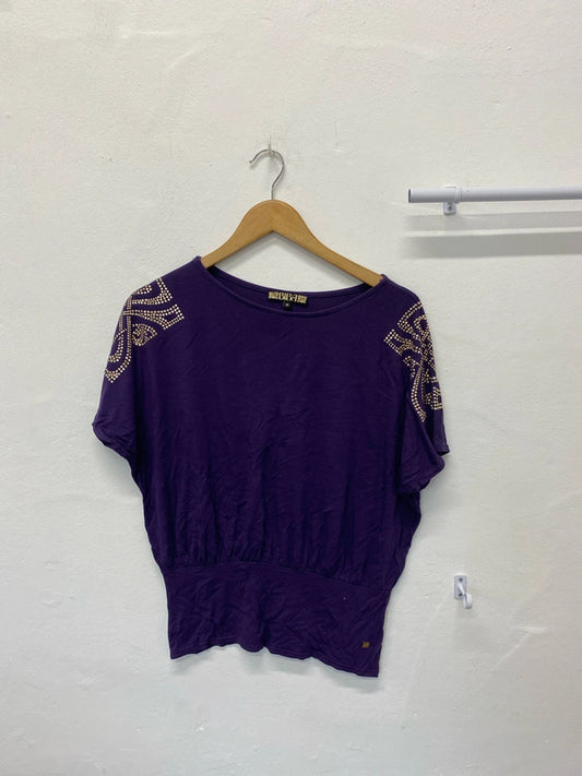Fabulous purple t shirt embellished stud Biba Uk10 KA001