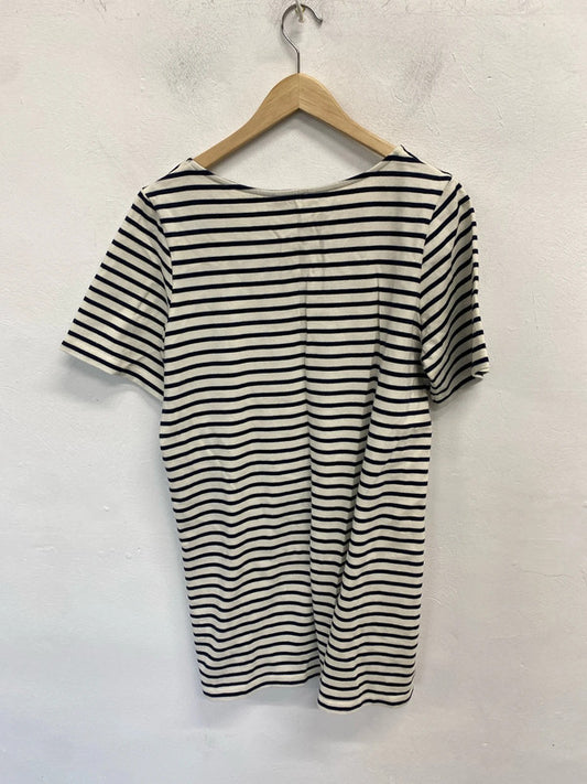 Stunning American vintage striped black cream midi dress UK M MM005