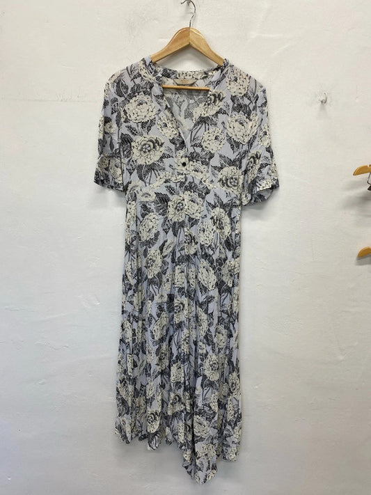 Modern Rarity Elegant Pale Blue Floral Pattern Asymmetric Midi Dress Size M KM005