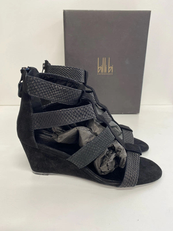 Gorgeous Billi Bi snakeskin and velvet strappy wedge heel 6 KM004