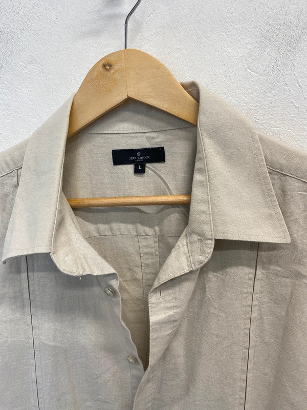 Lovely men’s Jeff banks Debenhams linen beige shirt UK L AT001