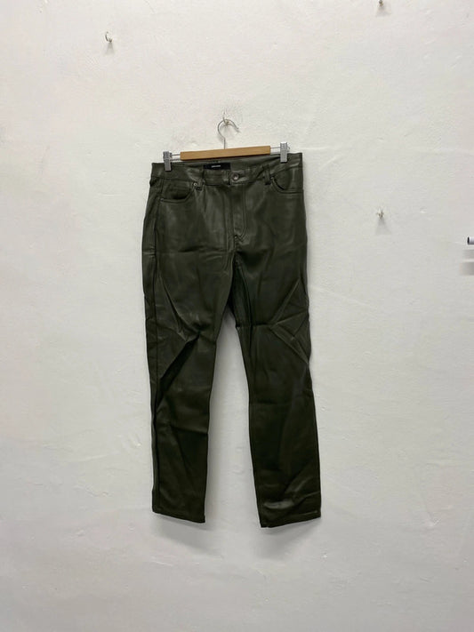 Fabulous Moss Green faux leather trousers UkL straight leg KS002