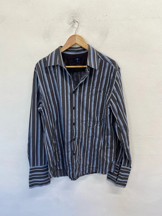 Fabulous men’s Jasper Conran blue grey striped shirt UK L AG005