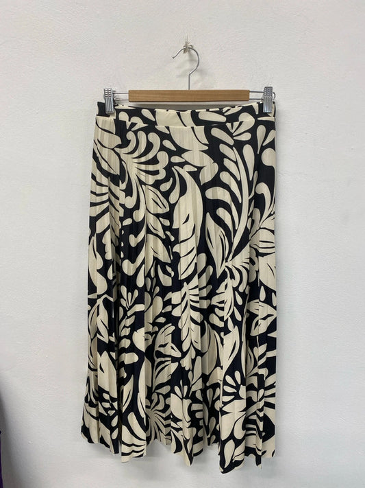 F&F Elegant Cream & Black Botanical Pattern Pleated Midi Skirt UK 10 LP003