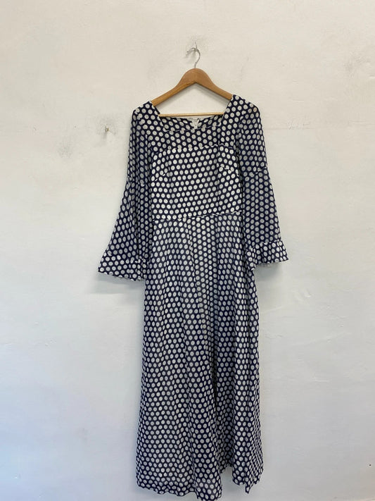 Fabulous Berkertex spotty navy Midaxi dress vintage Uk10/12 Cottagecore JM007