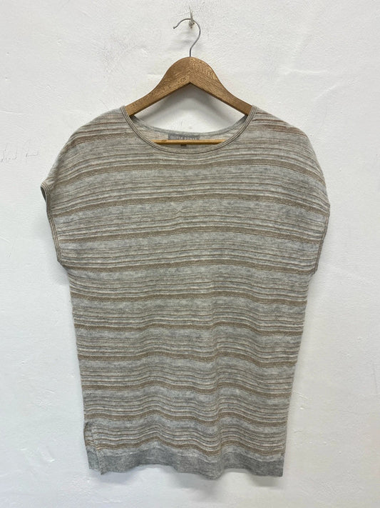 Oliver Bonas Fabulous Taupe & Rose Gold Fine Knit Glitter Stripe Blouse UK 8 JM007