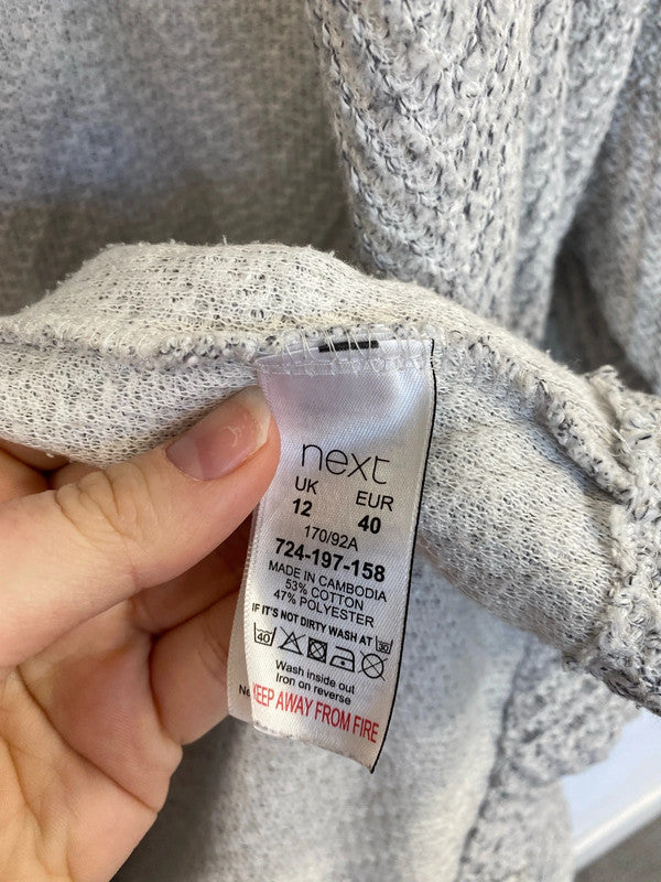 Next Chic Grey Herringbone Longline Cardigan UK 12 LN001