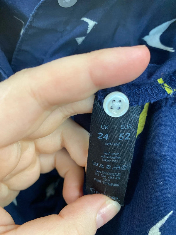 George Elegant Navy Swallows Pattern Cotton Shirt UK 24 RG021