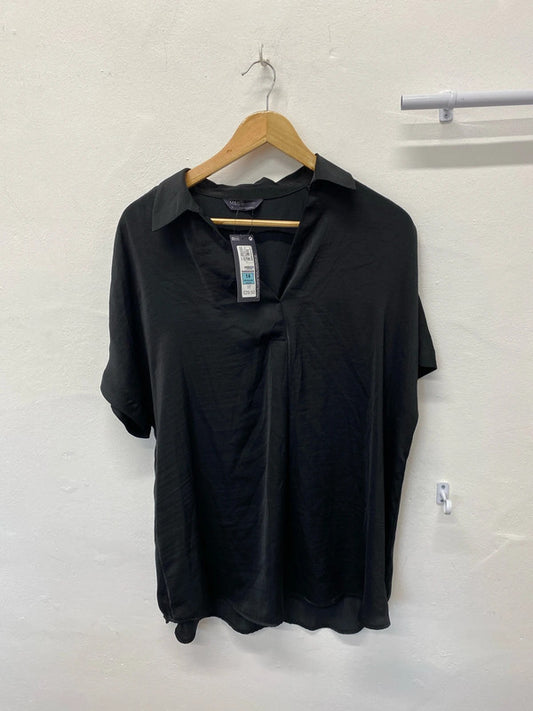 Fabulous M&S black satin blouse Uk14 classic elegant LW005