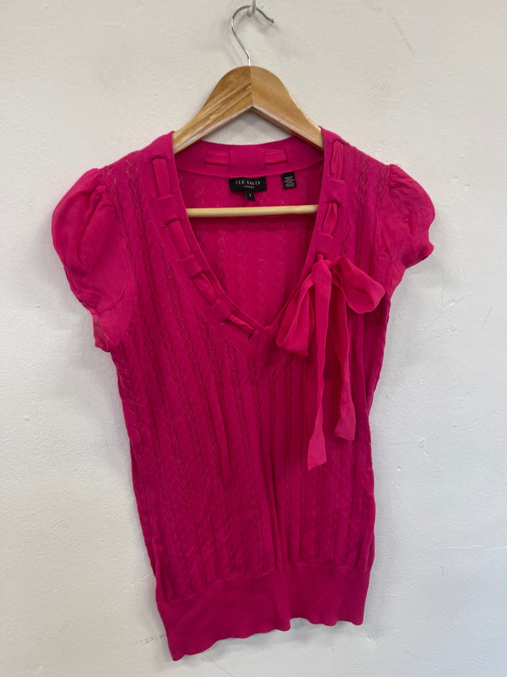 Fabulous Ted Baker crochet cotton & silk Jumper Uk8 Pink Size 1 KC528