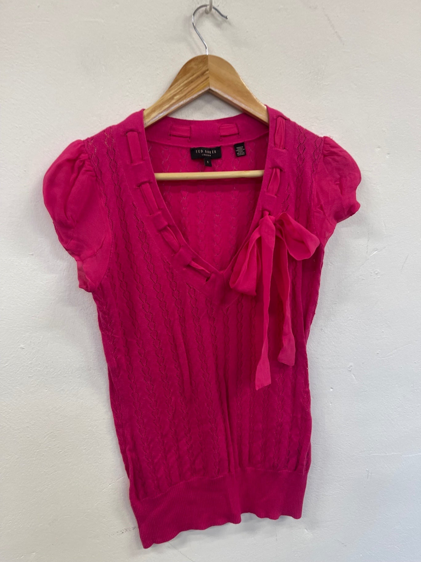 Fabulous Ted Baker crochet cotton & silk Jumper Uk8 Pink Size 1 KC528