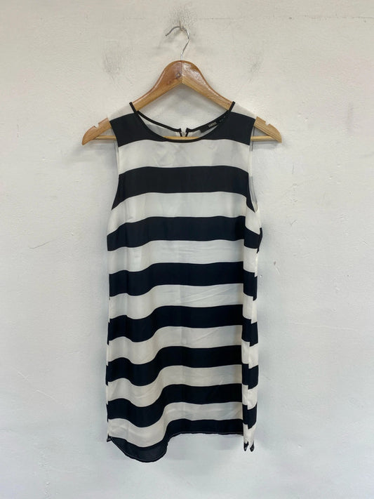 Oasis Chic Black & White Stripe Mini Dress UK 12 NN001