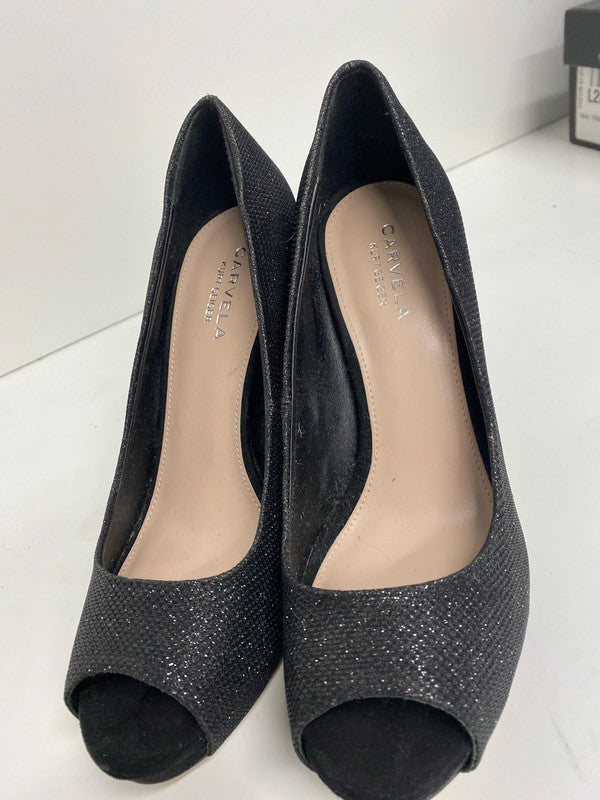 Fabulous Carvela Black peep toe shimmer sparkly party stilletos UK6 LH002