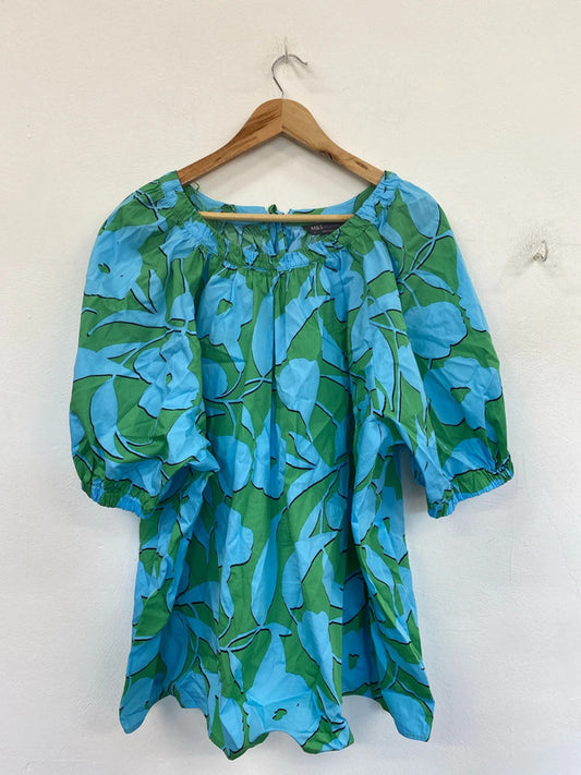 M&S Fabulous Tropical Turquoise & Green Smock Top UK 24 IM001
