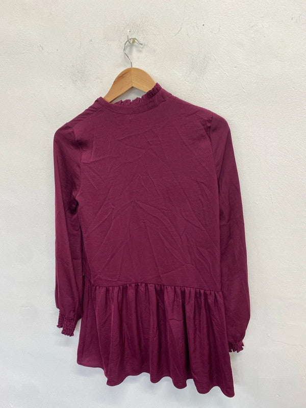 Lovely river island plum tie neck blouse tunic UK S KM004