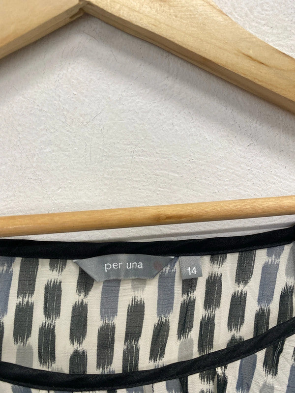 Lovely per Una sheer tie waist grey black cream tunic UK 14 RR002