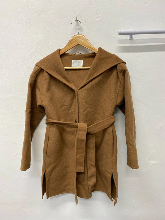 Fabulous Brown hooded wrap coat Age11-12 wool blend JB001