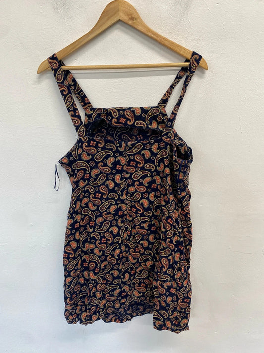 Stunning glamorous navy orange swirl cord midi dress UK 16 LB010