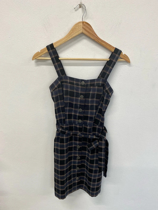 Hollister Preppy Grey & Navy Plaid Pinafore Mini Dress Size XS CF002