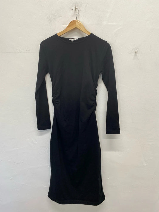 Zara Chic Black Ruched Jersey Dress Size L KN003