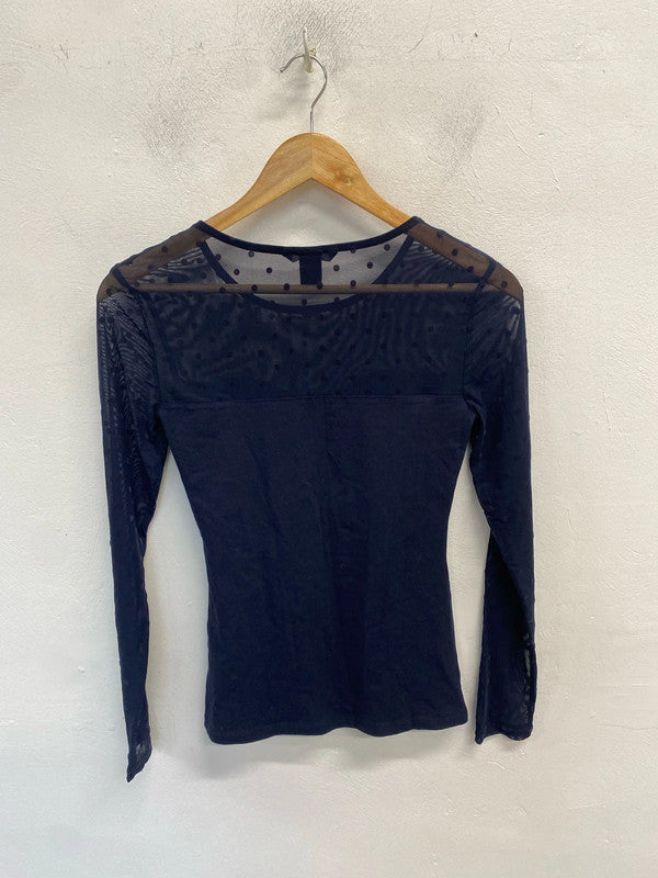Lovely h&m navy mesh sleeve spotted top UK xs MM005