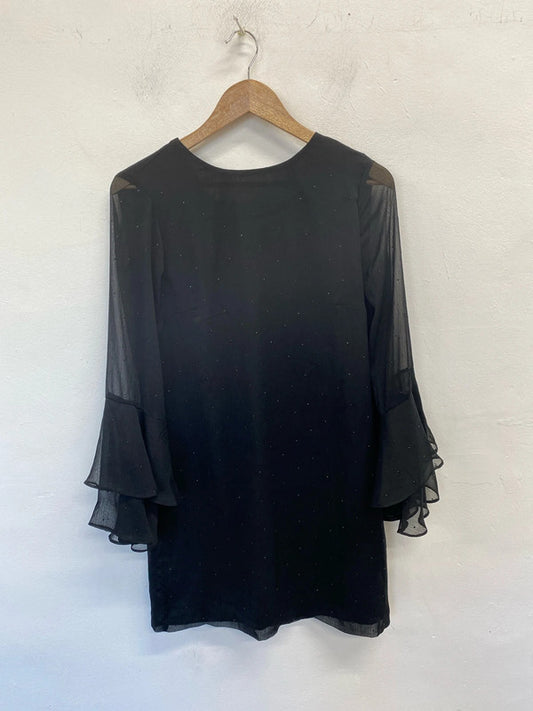 Gorgeous h&m black diamanté midi frill sleeve dress UK 10 LL003