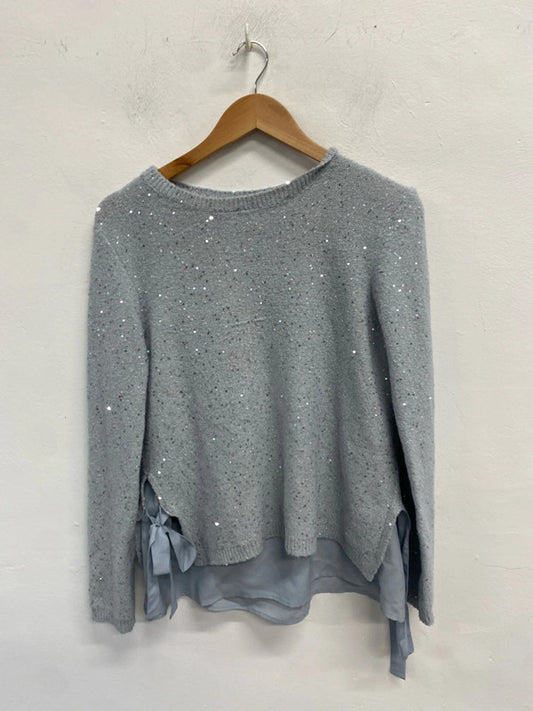 Lovely oasis blue sparkle bow jumper UK M HA001