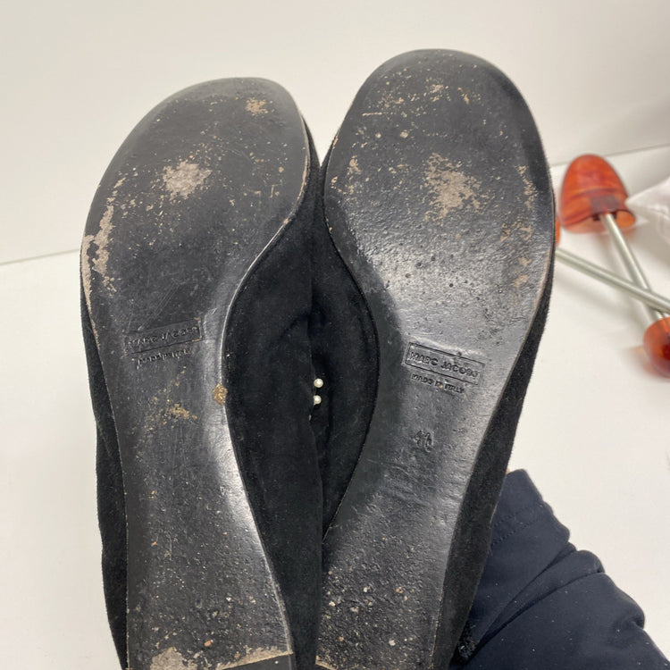 Marc Jacobs Leather Velvet Pearl Embellished Soft Ballet Pumps Uk8 EUR 41 CN001