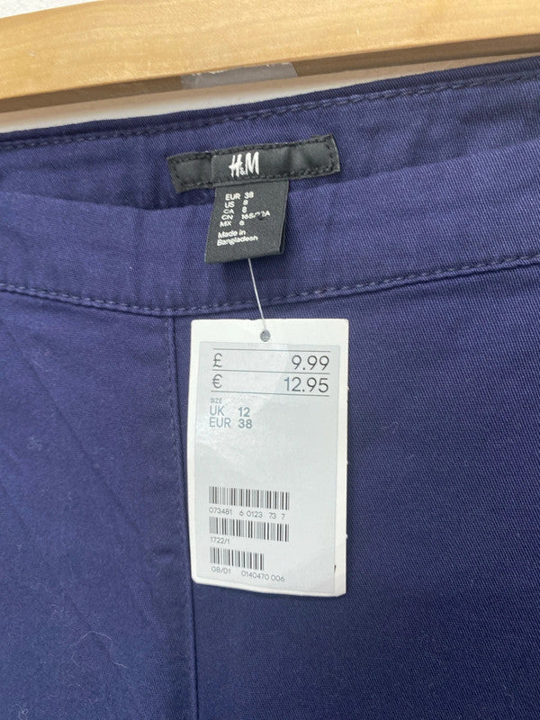 Fabulous Dark Blue tapered trousers side zip Uk10 New GK002