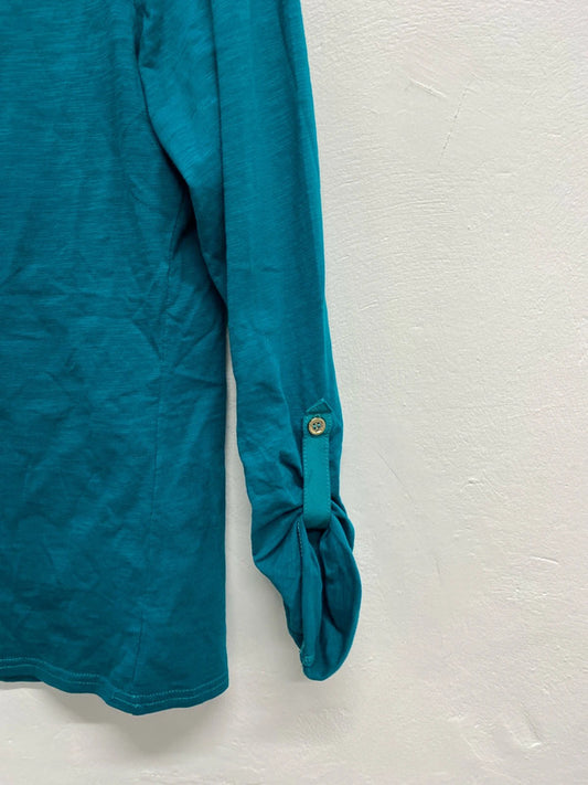 Fabulous love roses turquoise v neck blouse UK 12 GJ001