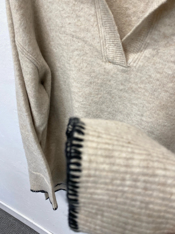 Fabulous oversized tunic jumper dress UkL cream black details LG006