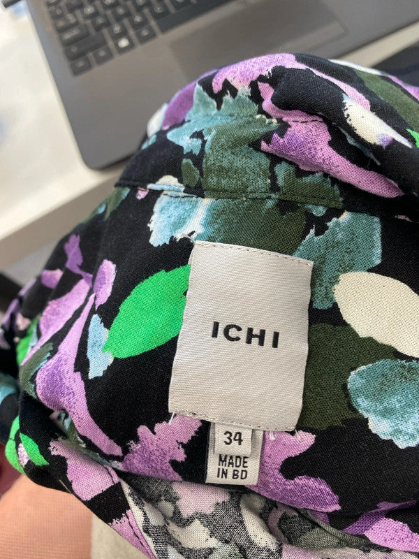 Lovely ichi black purple floral shirt UK 6 CD001
