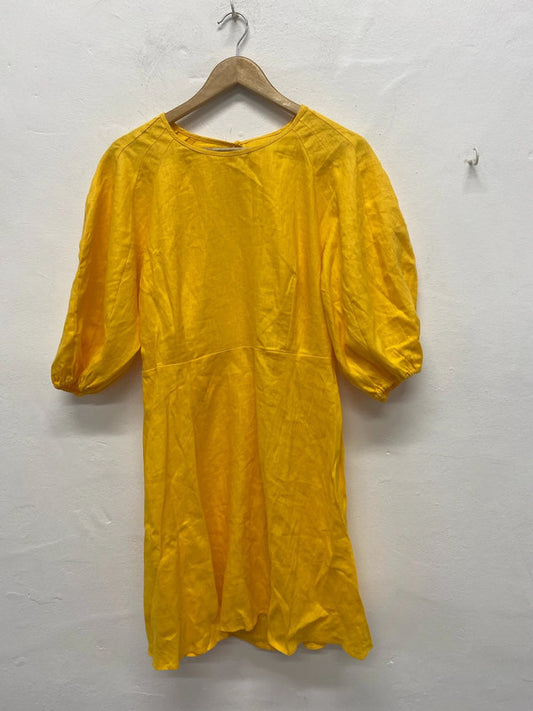 Fabulous Mango Sunshine Yellow Linen Dress UkL KS002