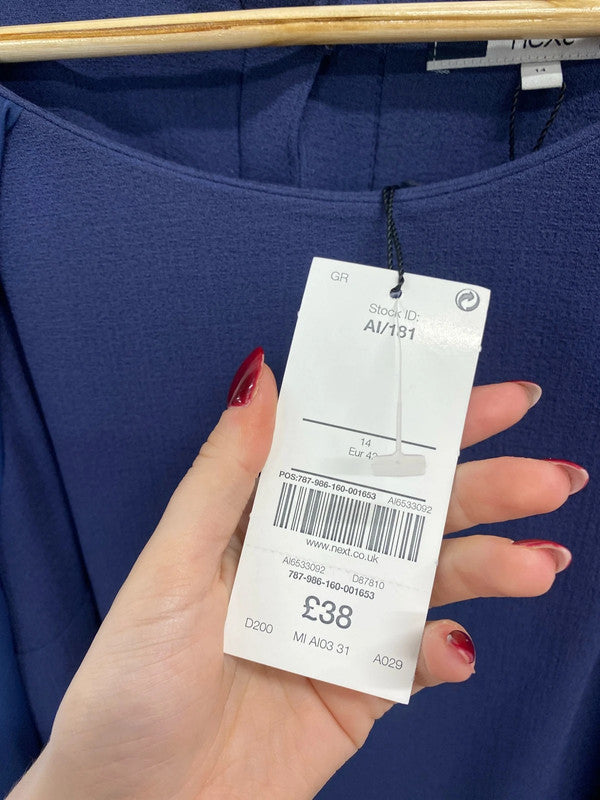 Gorgeous next navy sheer sleeve midi dress nwt UK 14 AO001