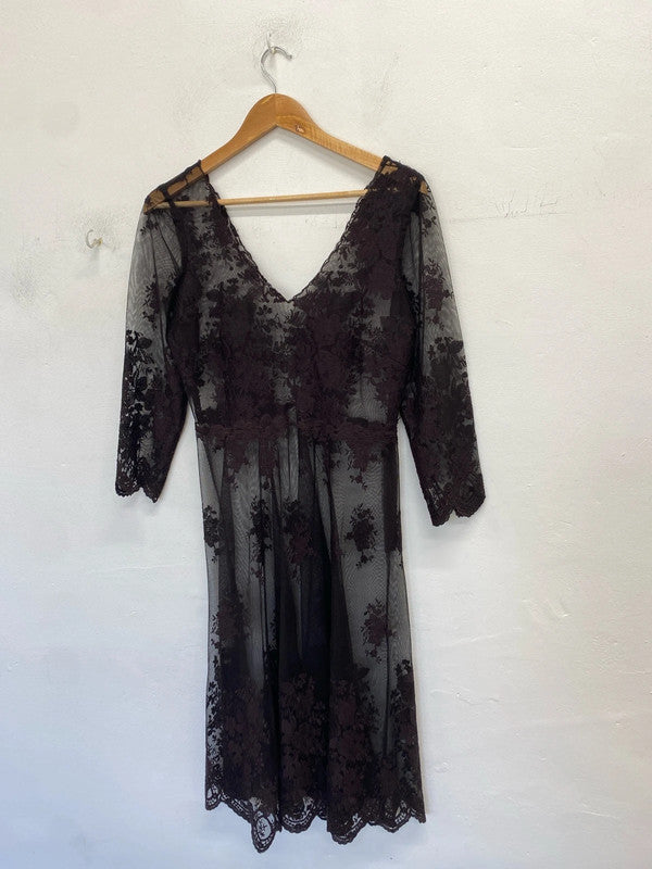 Stunning brown lace sheer sexy dress midi no brand UK L LW005