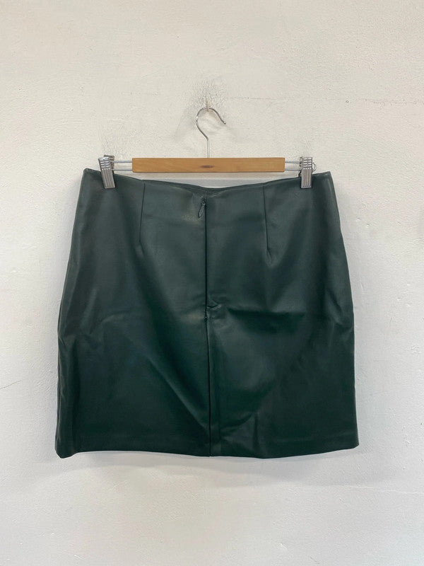 New Look Chic Slate Green Faux Leather Mini Skirt UK 14 NN001