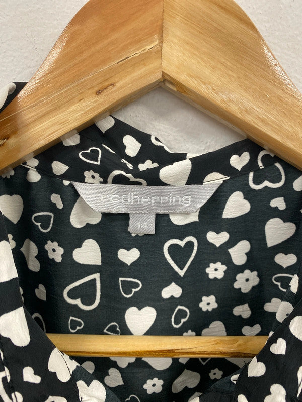 Redherring Fabulous Black & White Hearts A-line Mini Dress UK 14 FR001