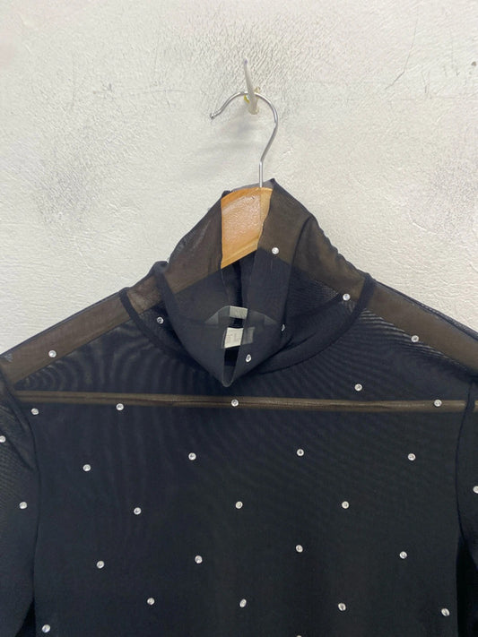 Lovely h&m black sheer Diamante top UK S LH002