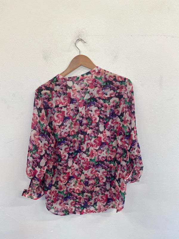 M&Co Elegant Pink Floral Sheer Blouse UK 16 RR002