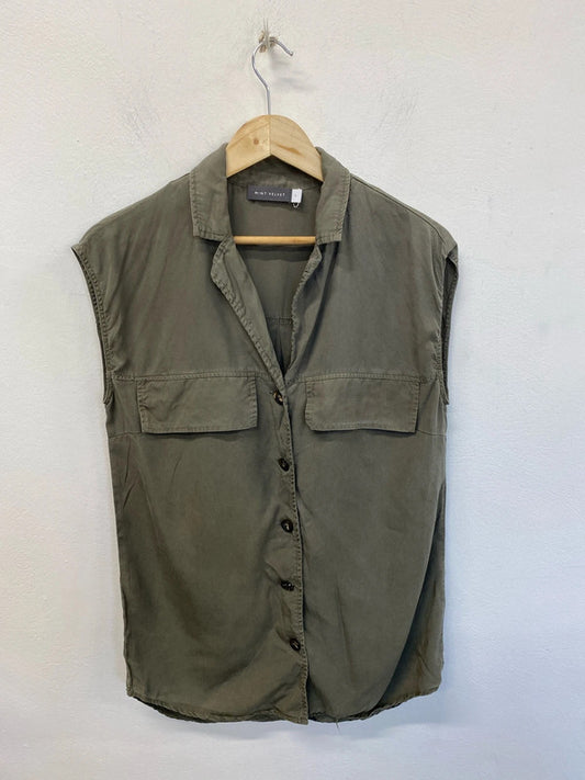 Mint Velvet Khaki Button Up Vest Top Size S CJ001