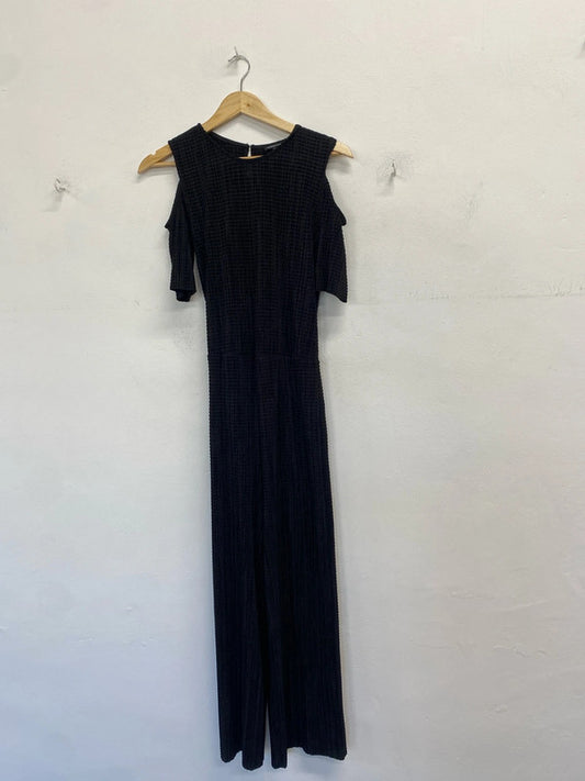 Lovely warehouse black crepe jumpsuit open shoulder UK 10 GK002