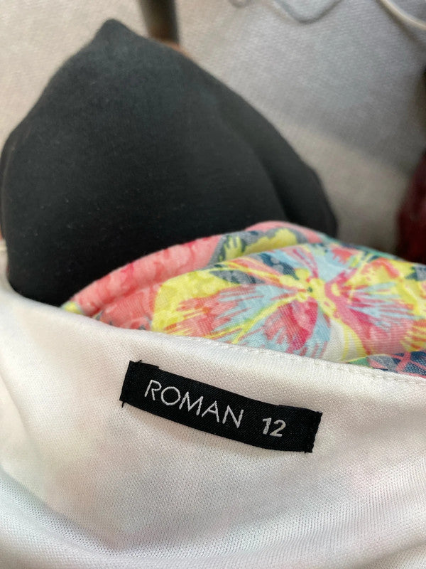 Lovely Roman tropical low neck Mini dress UK 12 LL003