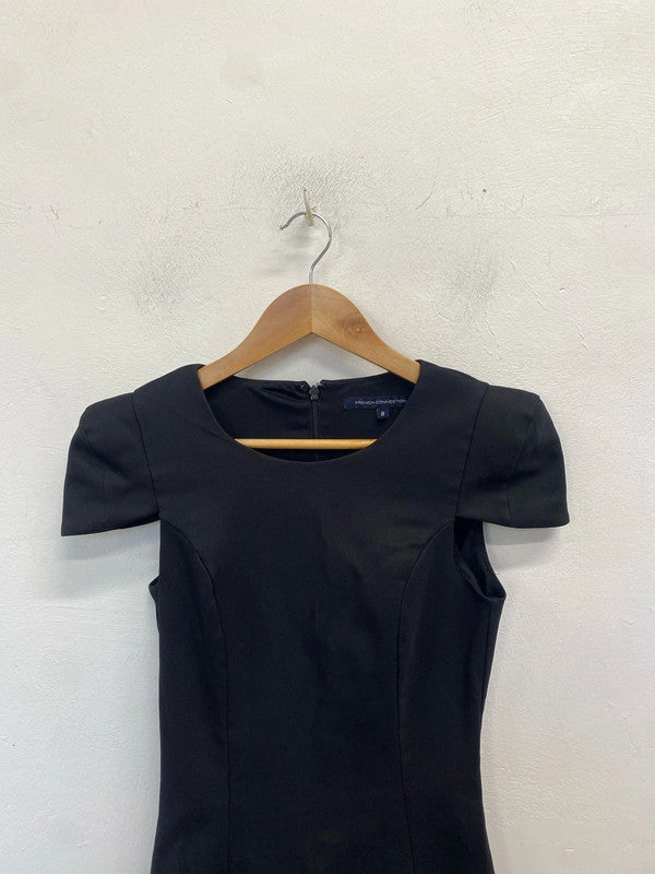 Stunning French connection black midi shoulder pad formal dress UK 8 LK009