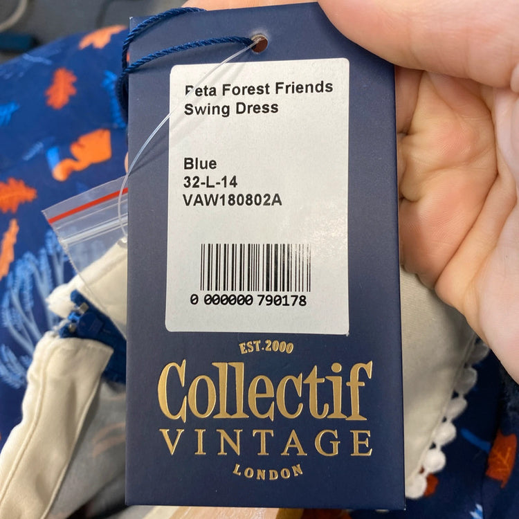 Fabulous Vintage Collectif forest friends dress New Uk14 JR001