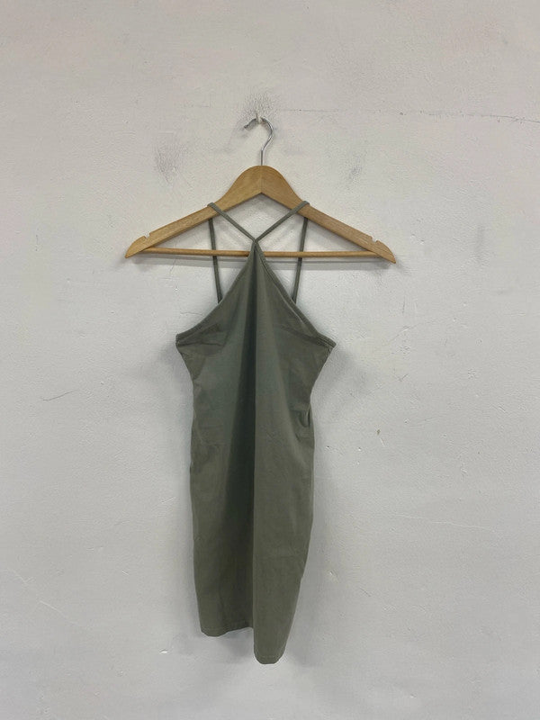 H&M Sleek Khaki Green Halterneck Mini Dress Size XS SD002