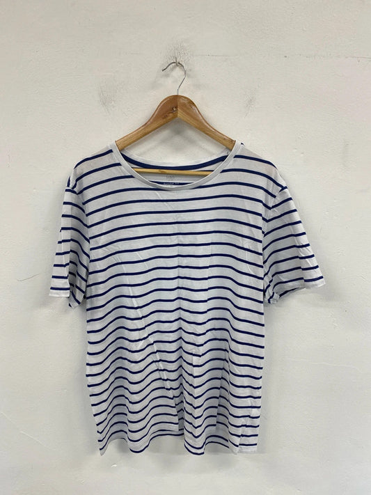 M&S Chic White & Blue Nautical Stripe Shirt Size XL LG004